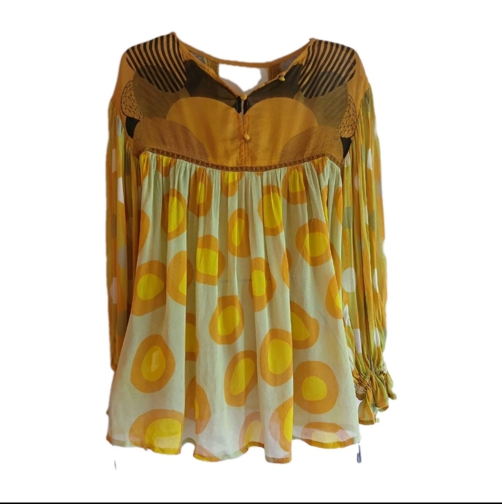 BL^NK LONDON MIRANDA PEASANT BOHO Yellow Patterned Women's Top BLIUSE . - Picture 4 of 15
